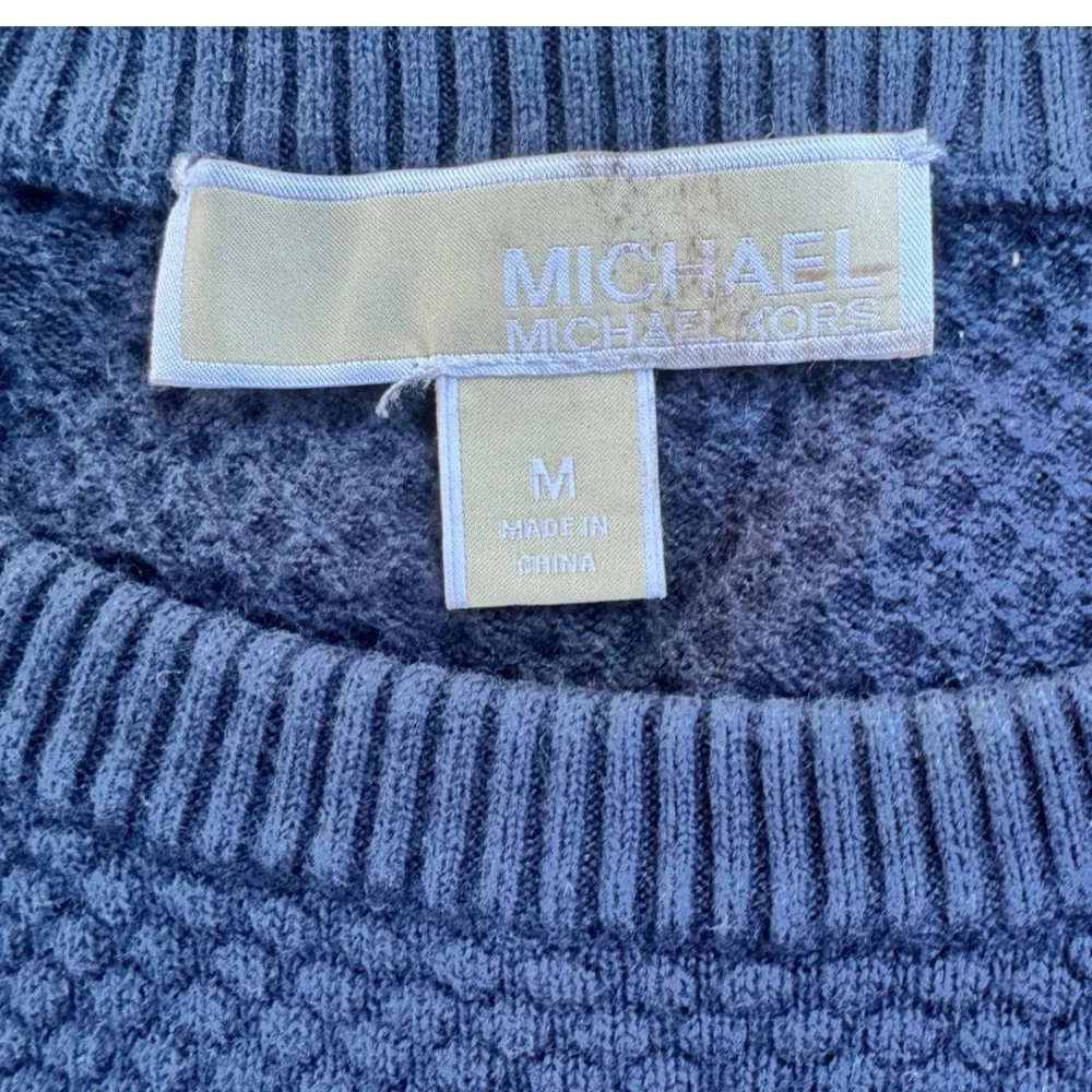 Michael Kors Womens Navy Blue Cold Shoulder Waffle Knit Cotton Sweater Size M